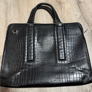 Black Crocodile-Embossed Men's Bag